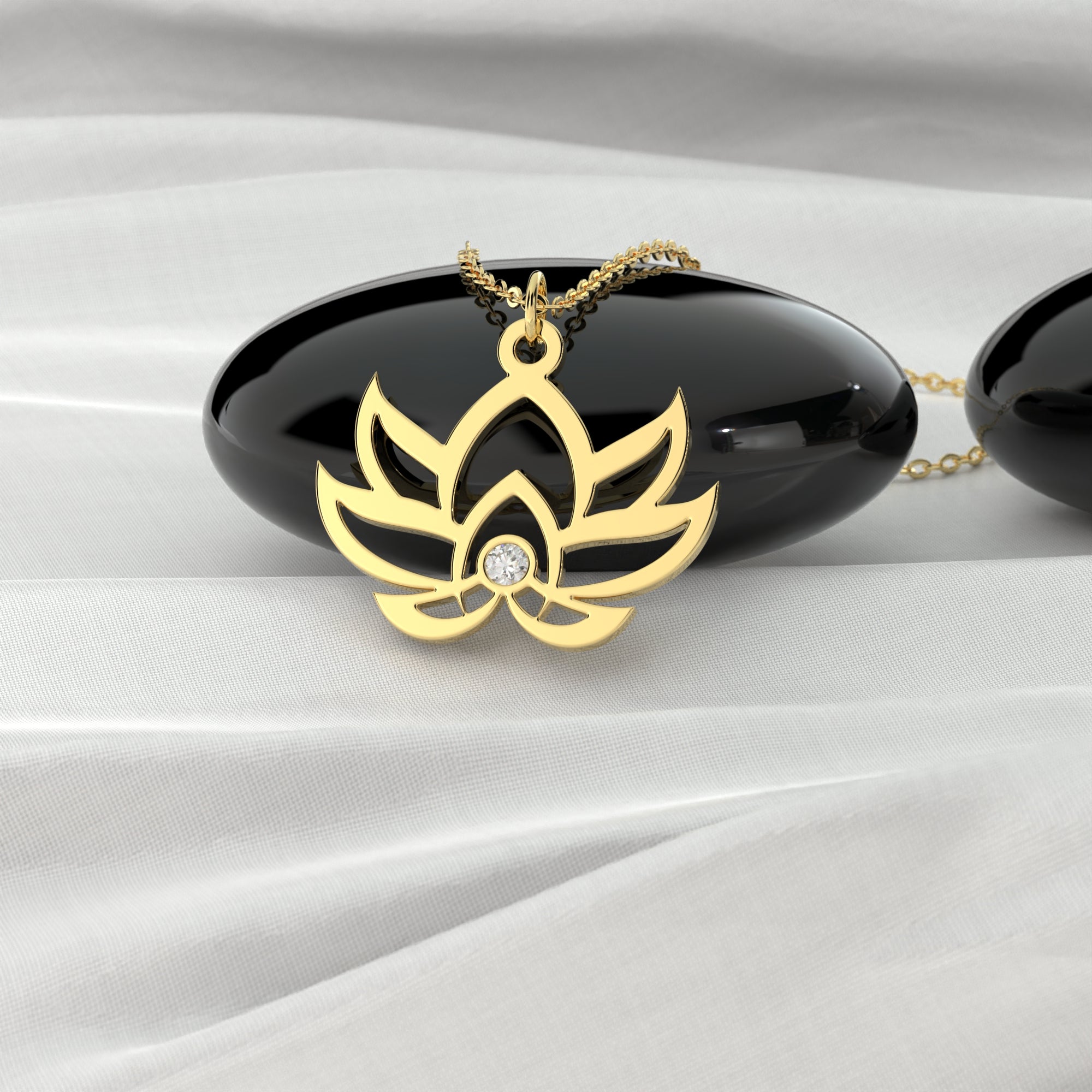 Real Solid Gold Lotus Necklace