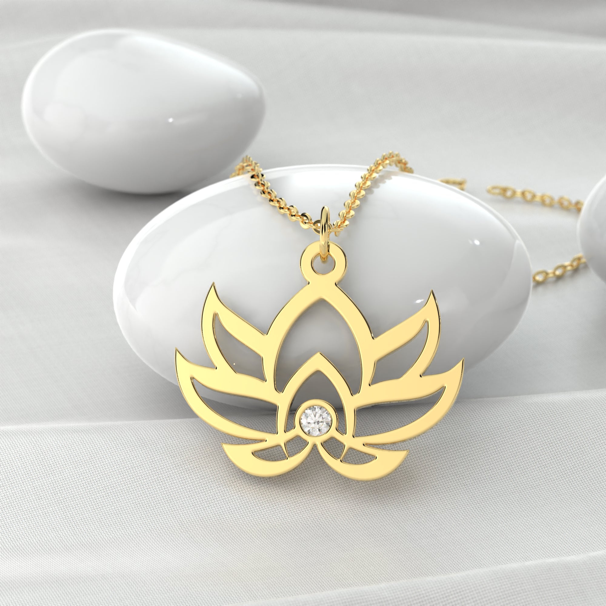 Real Solid Gold Lotus Necklace