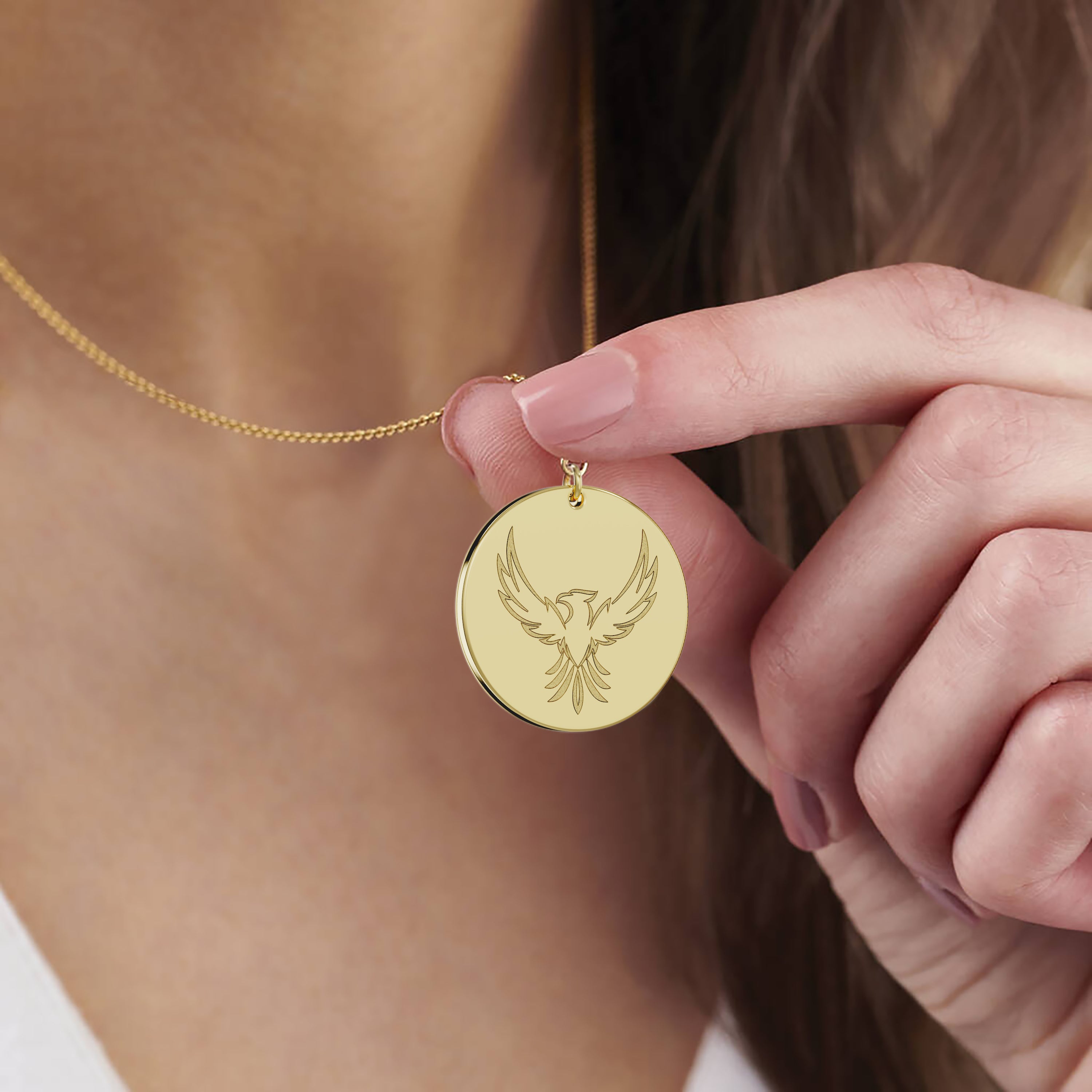 Pure Solid Gold Phoenix Necklace