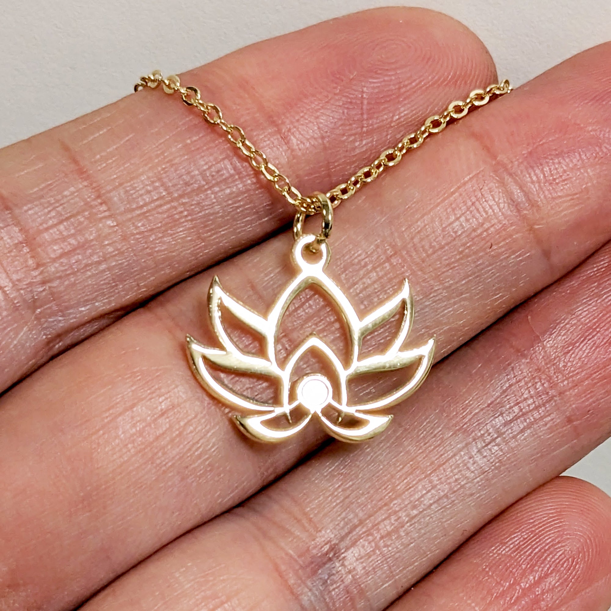 Real Solid Gold Lotus Necklace